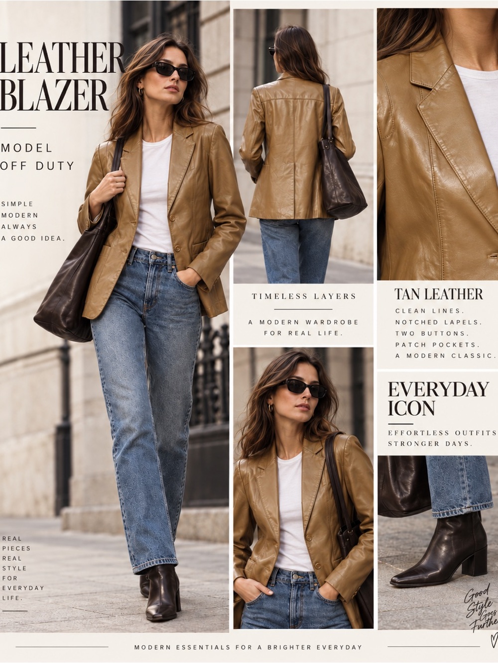 Tan Genuine Leather Blazer Classic Tailored Straight Fit Jacket